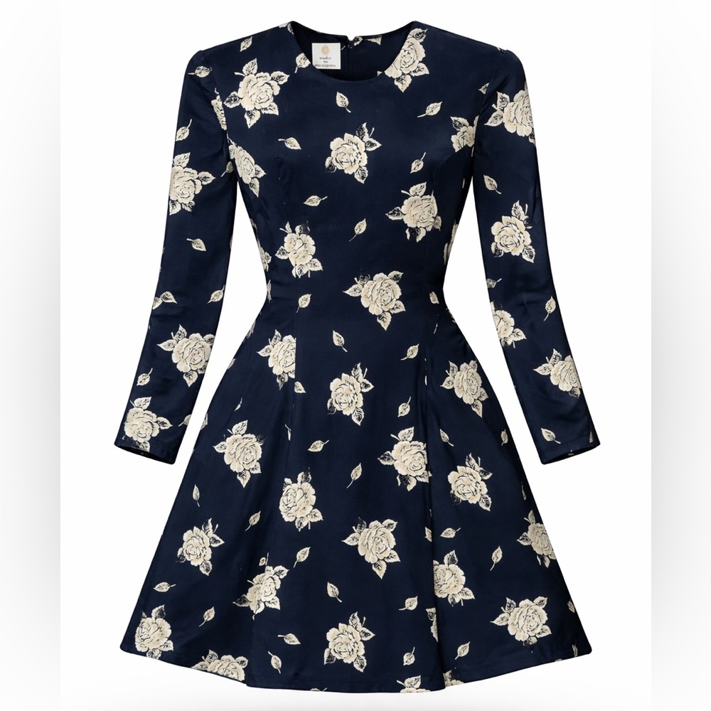 Vintage Studio By Pat Argenti Navy Floral Fit And Flare Dress Women’s Size 12